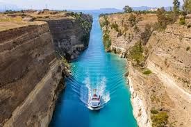 View of the Corinth Canal during the drive from Athens Airport to Loutraki