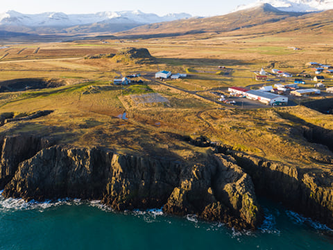 An aerial shot of Borgarfjörður Eystri