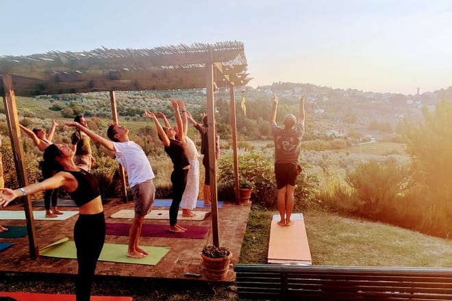 Evening Yoga Overlooking the Tuscan Countryside