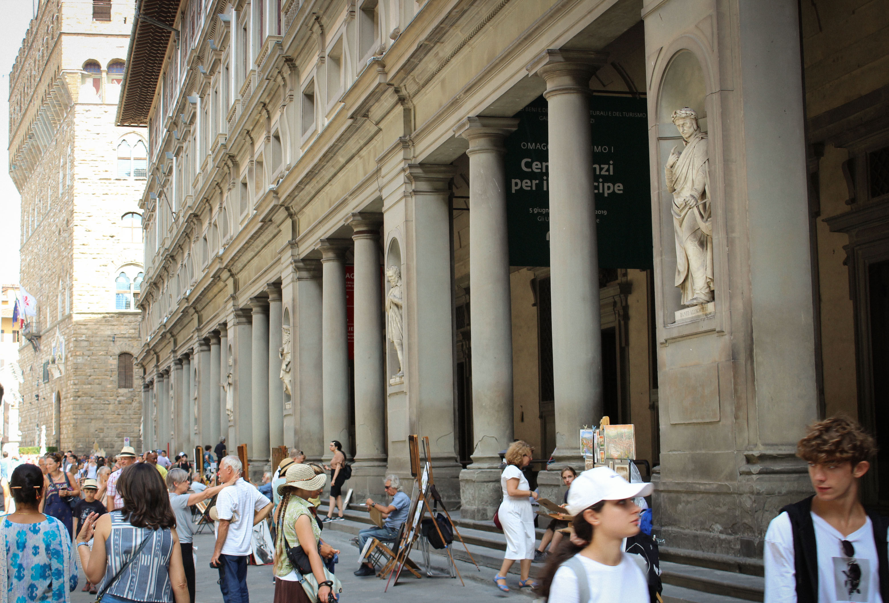 Piazzale degli Uffizi in Florence, detail of the colonnade