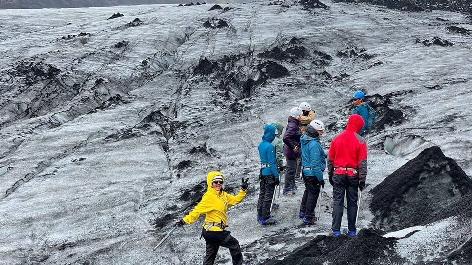 An easy glacier hike on Sólheimajökull still means crampons and cold hands
