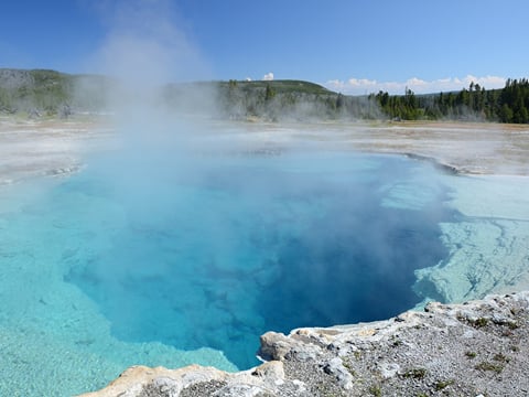 View of one of the hot springs in Geysir geothermal area