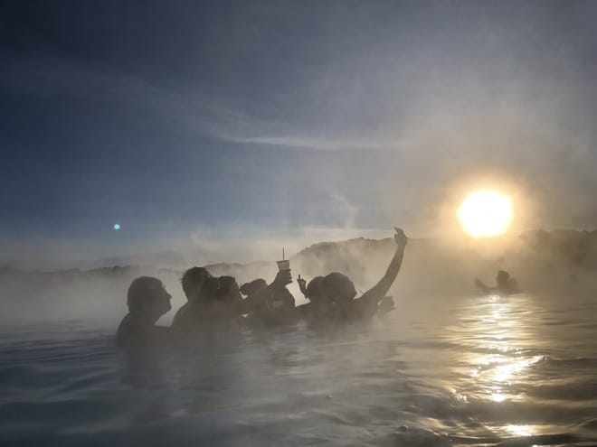 Enjoying sunset in the Turkish blue warm waters of the Blue Lagoon