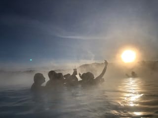 Enjoying sunset in the Turkish blue warm waters of the Blue Lagoon