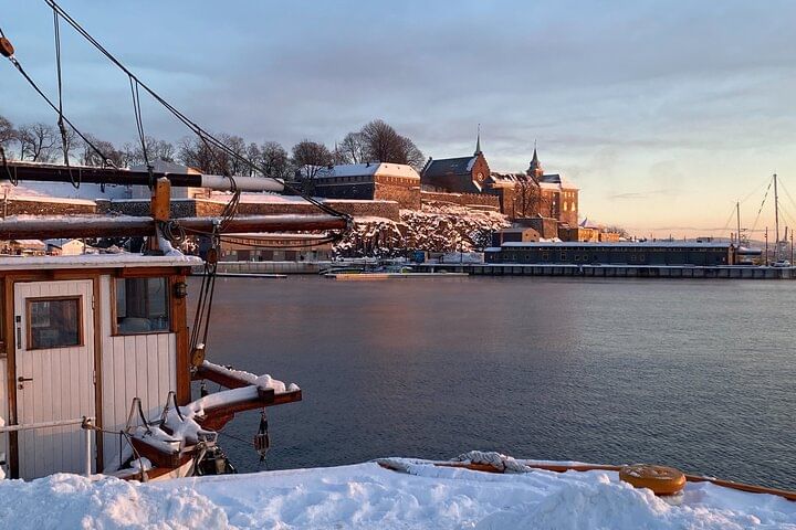View of Akershus Castle from across the bay in Aker Brygge