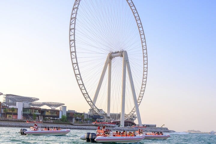 Gaze up at the colossal Ain Dubai from the water as your Dubai Speedboat tour zips past the world's tallest observation wheel!