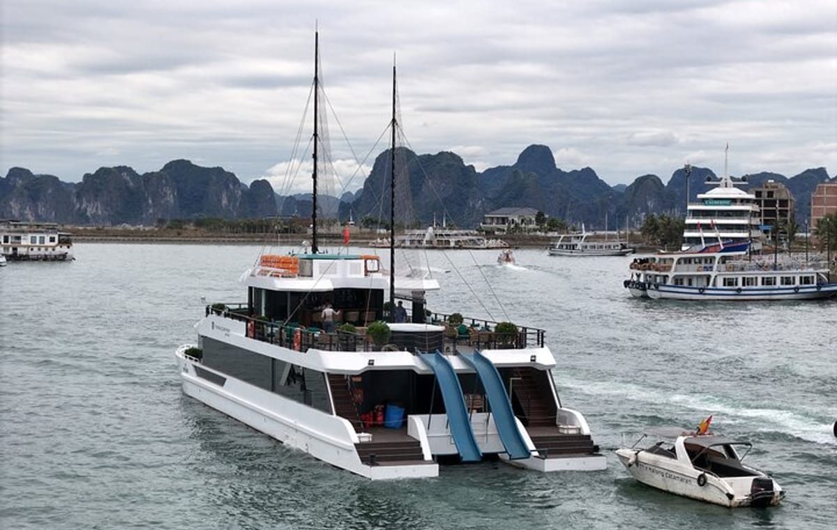 THE HALONG CATAMARAN – Premium Day Cruise on Bay with Water Slide
