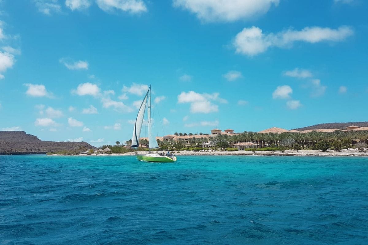 Green Sailing yacht Galaxie at sea in Curacao