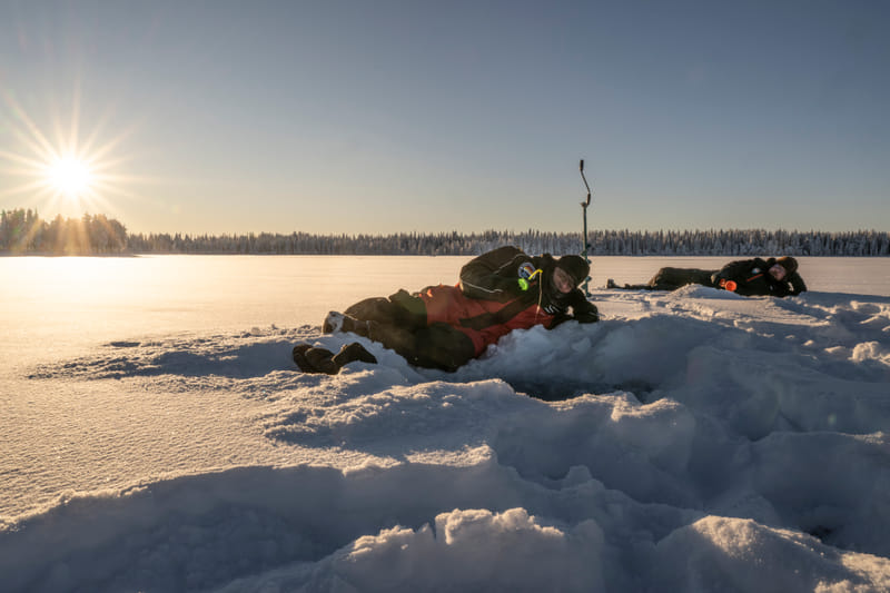 Ice fishing at the lake