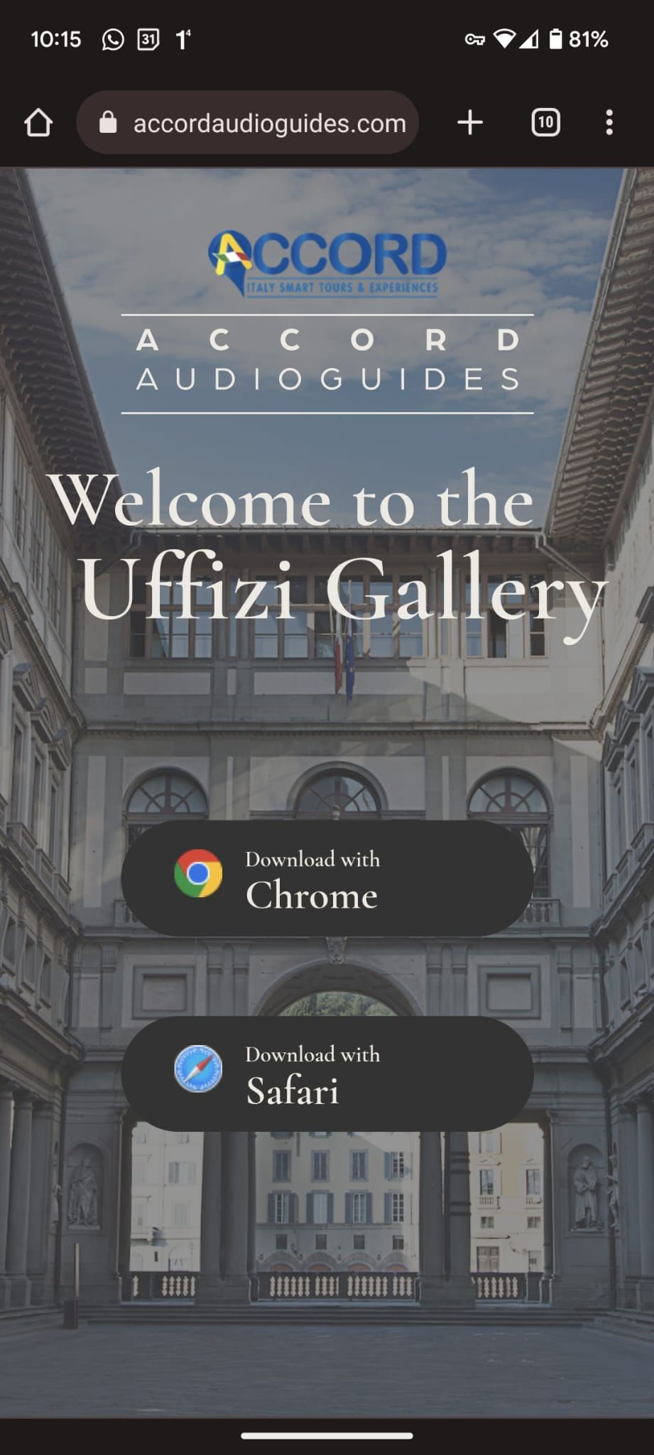 Home screen of the Audio Guide to the Uffizi Gallery by ACCORD