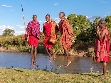 Maasai warriors at the river bank