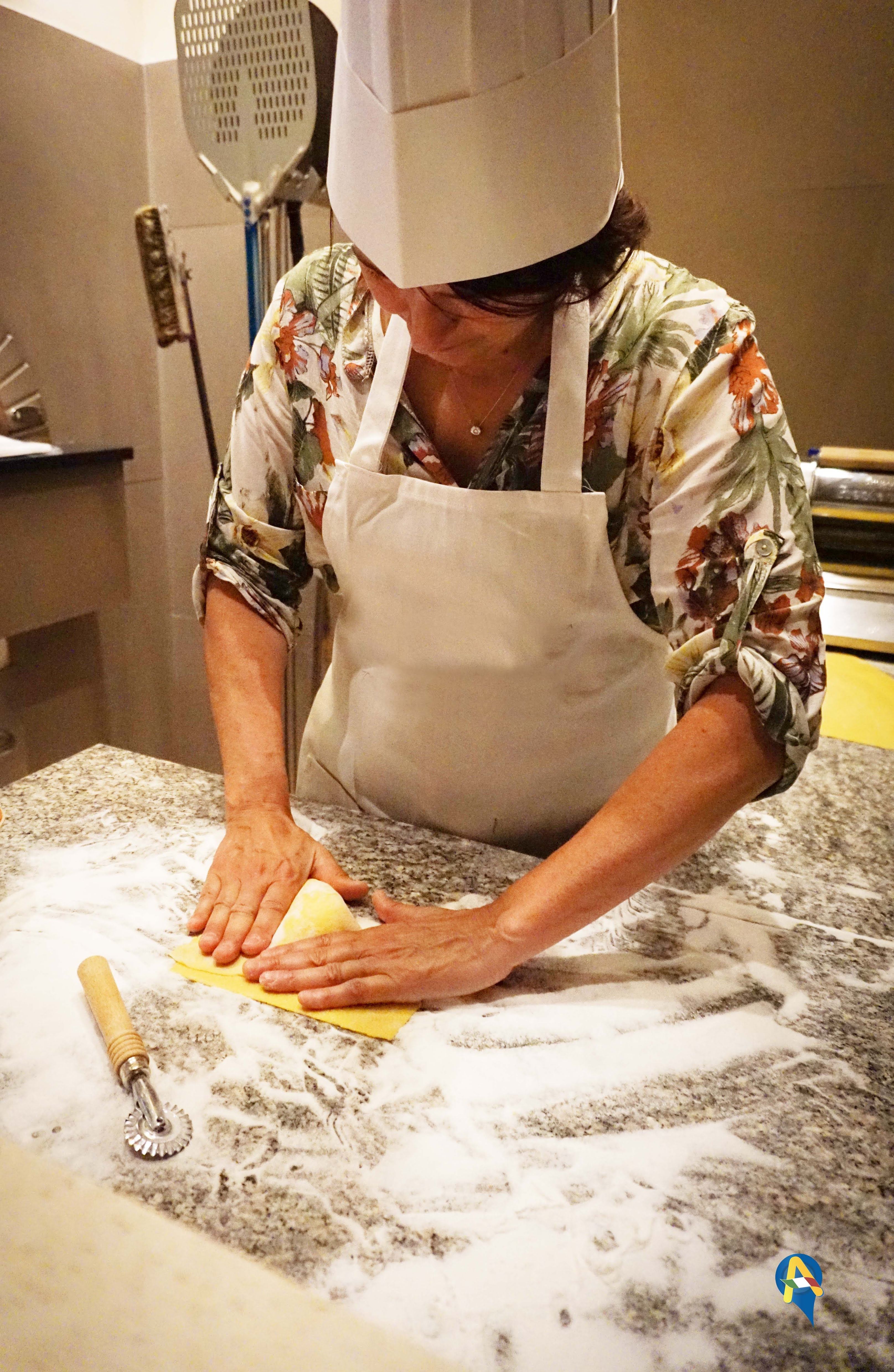 Close-up of our cook making fresh pasta