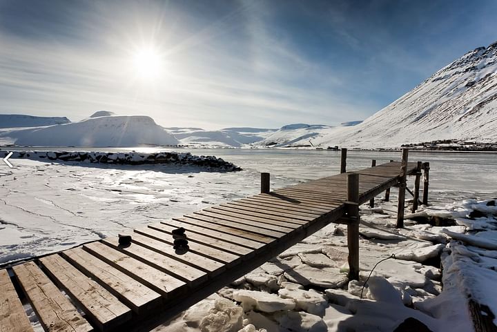 Ísafjörður town in the Westfjords during winter