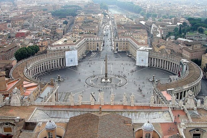 Panoramic view on the St. Peter's square and city of Rome