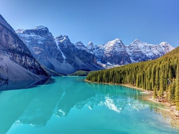 Moraine Lake: Nature's Canvas Painted with Turquoise Water and Towering Peaks