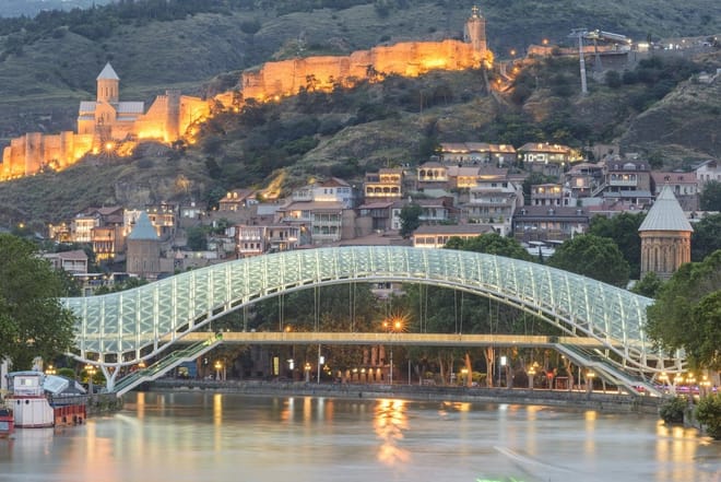 Tbilisi bridge of peace and Narikala view 
