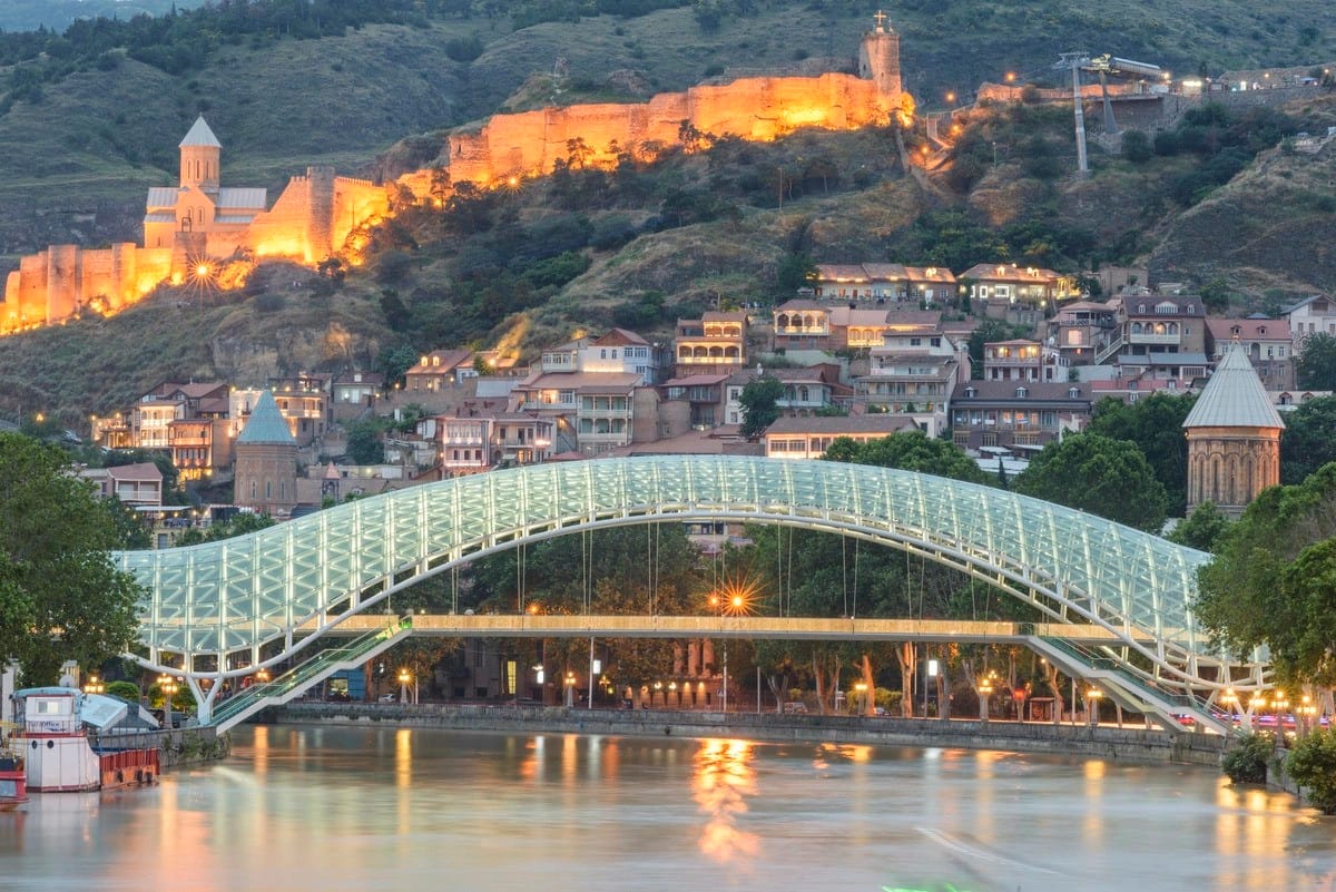 Tbilisi bridge of peace and Narikala view 