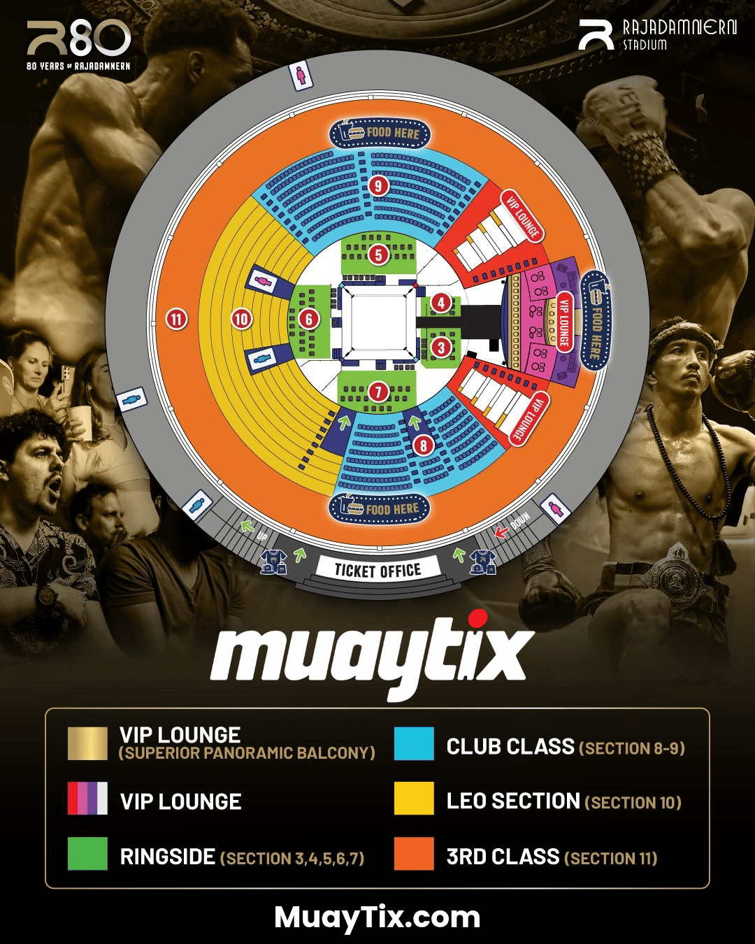 Ringside Muay Thai fight at Rajadamnern Stadium Bangkok, official tickets by MuayTix