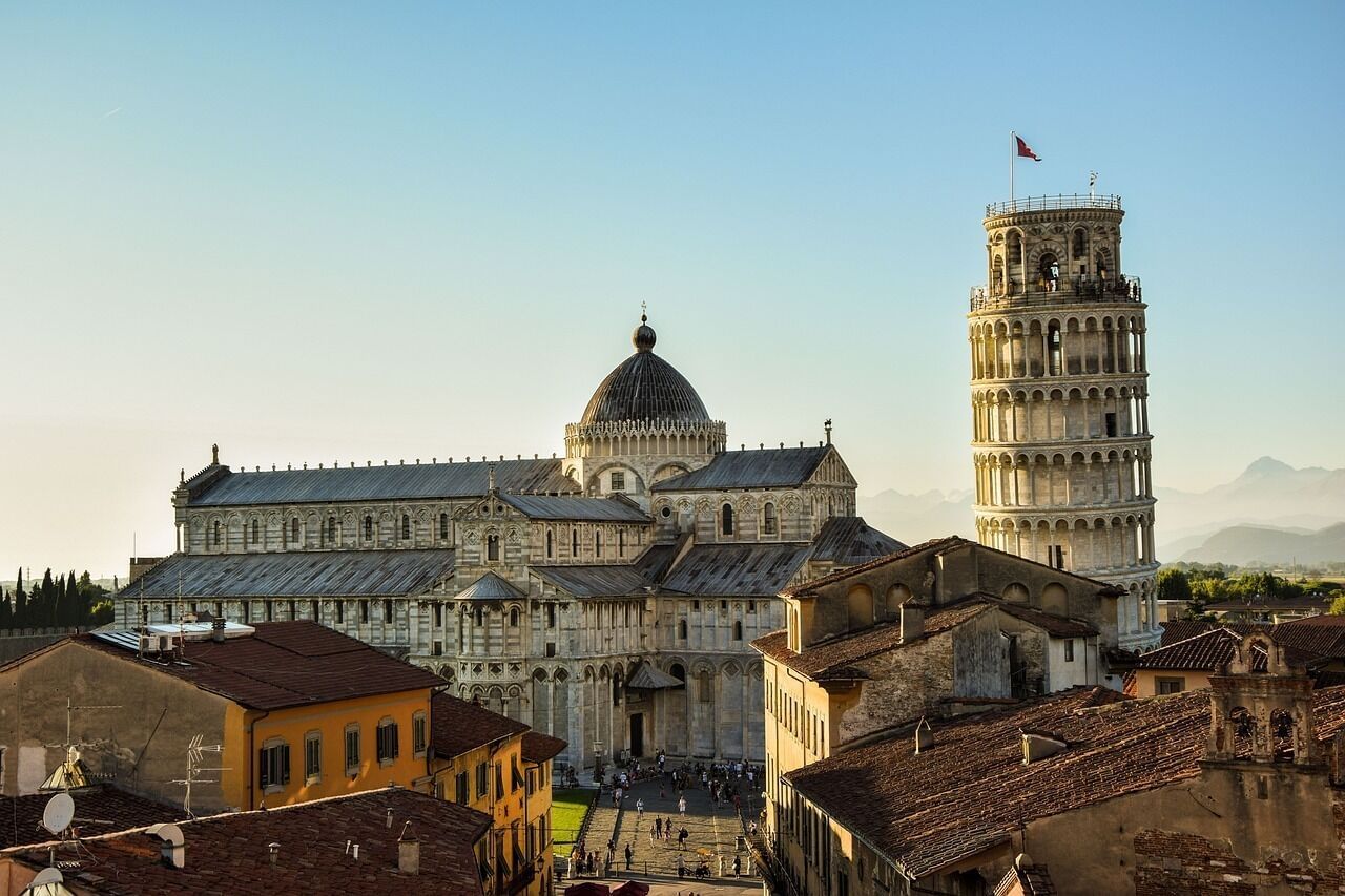 View of Pisa's Cathedral and the famous Leaning Tower 