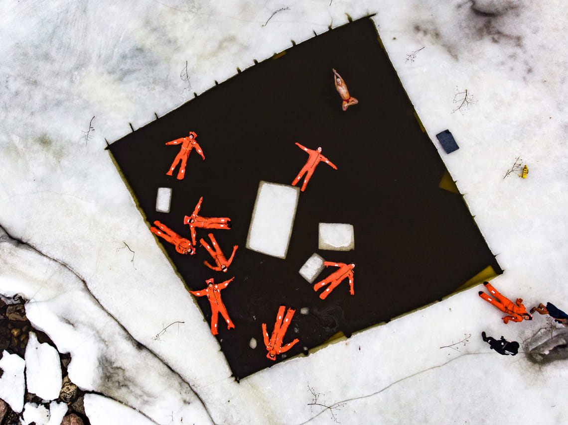On strong winters we have to cut up a pool  in the ice with the chain saw.
