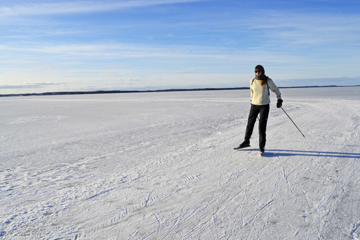 Ice-skating on lake ice