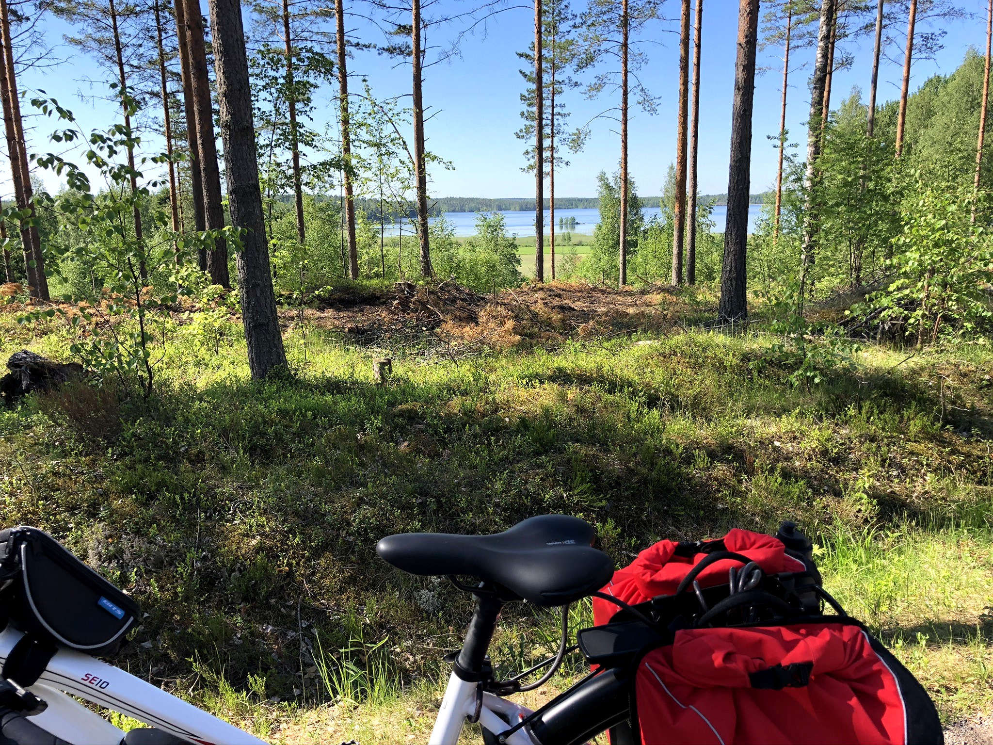 Bicycle in nature with lake Saimaa in the back