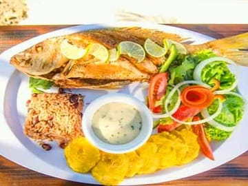 Try our delicious island style complete fish with beans & rice, plantains, green salads.