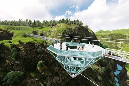 Dashbashi Canyon. The village of Asureti and Didgori monument.