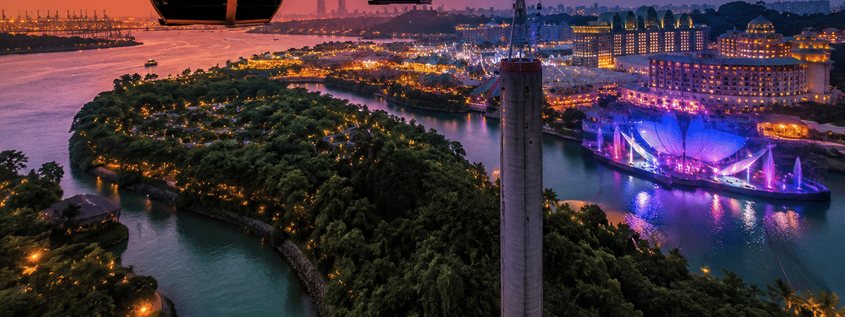 Sentosa cable car and evening waterfront