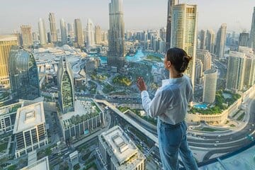 Dubai: Sky Views Observatory 360° vistas from 219.5 meters above Downtown Dubai.