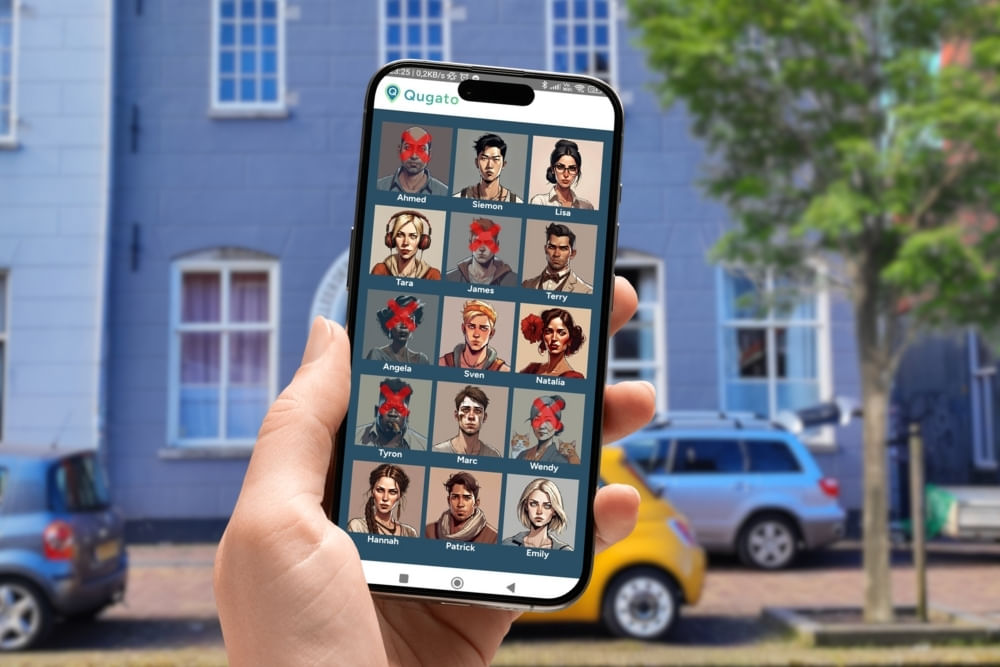 Phone showing the suspect board in the City Detective scavenger hunt by Qugato.