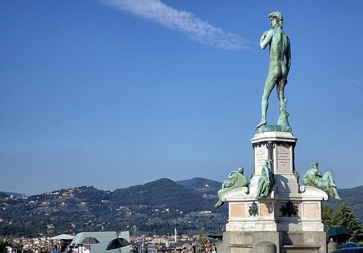 View of the bronze statue of Michelangelo's David in Piazzale Michelangelo