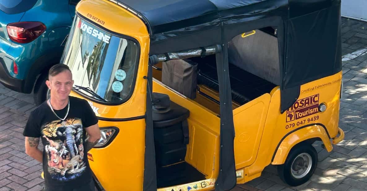 Hop aboard a vibrant tuk-tuk for an unforgettable ride through scenic landscapes and penguin habitats.