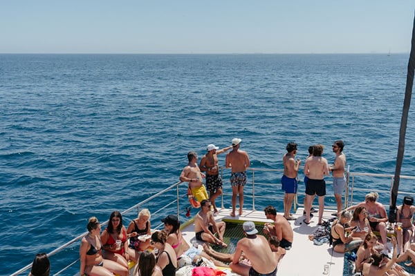 The catamaran deck out on the open Med