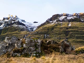 Rock formations along an Icelandic shoreline