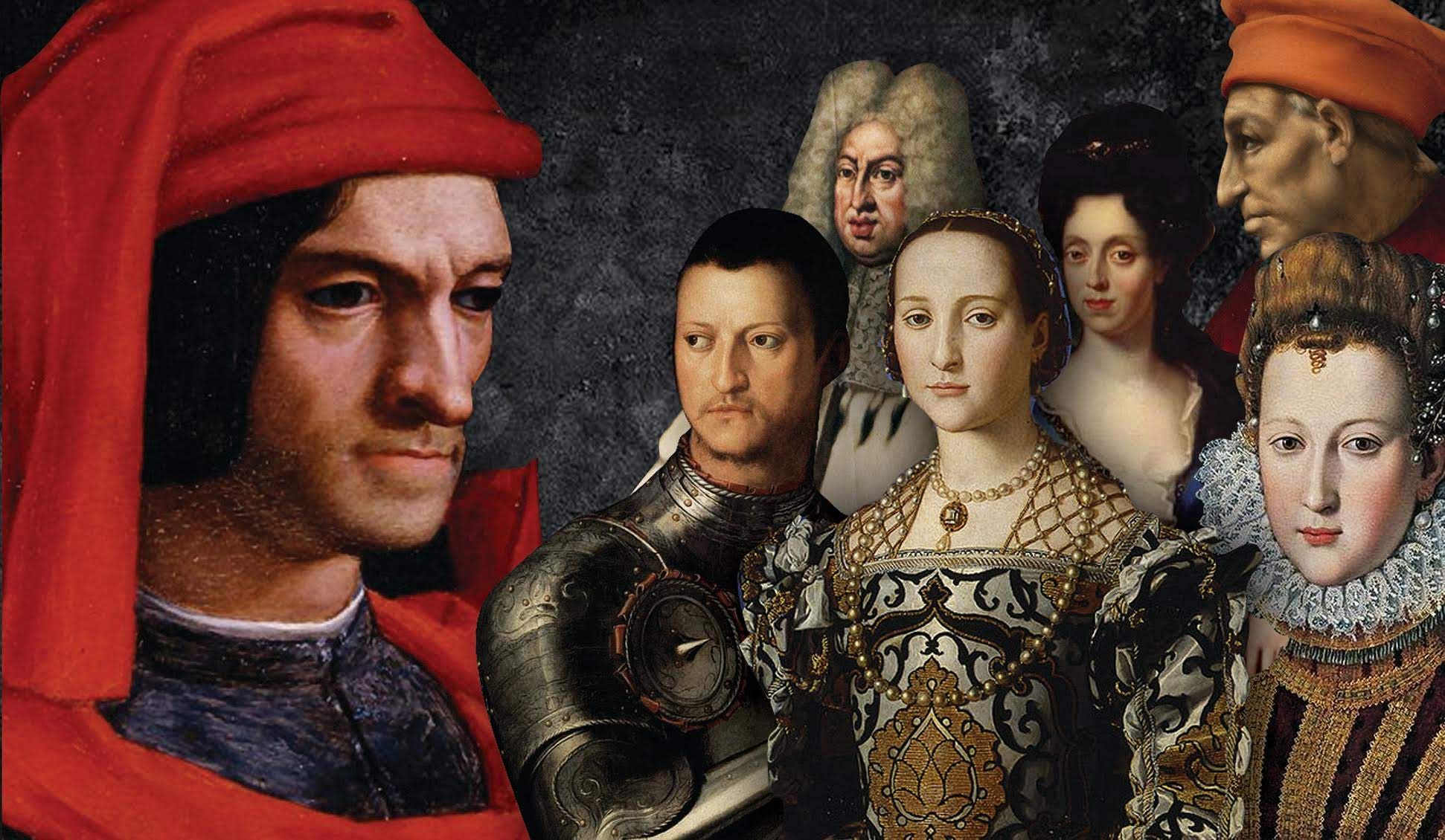 Various portraits of Medici Family members, on the foreground on the left you can see Lorenzo de Medici also known as 