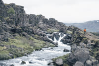 Öxará river running down into Almannagjá fissure at Þingvellir National Park Iceland