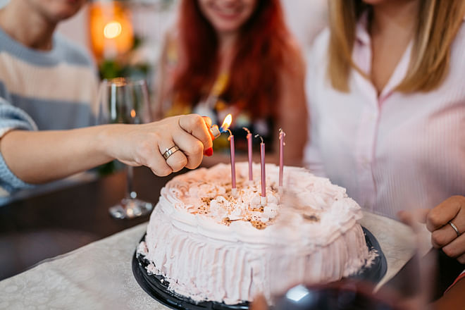 Sweet birthday with cake and champagne