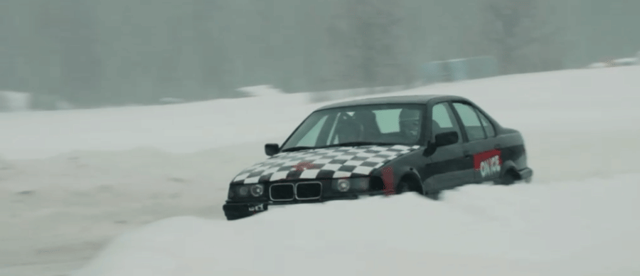 Driving a rally car on an ice track 1h . 2