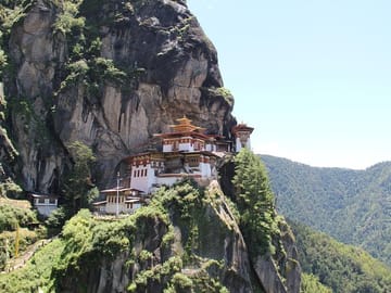 17th Century Paro Taktsang popularly known as Tiger's Nest perched on sheer rock cliff 800m above the valley floor
