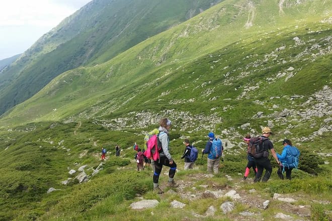 Family day hike in Carpathian Mountains