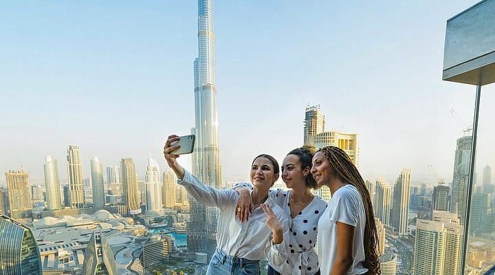 Dubai: Sky Views Observatory 360° vistas from 219.5 meters above Downtown Dubai.