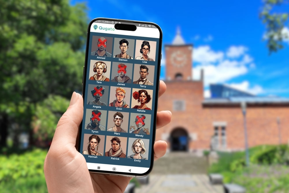 Phone showing the suspect board in the City Detective scavenger hunt by Qugato.