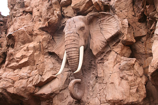 Elephant rock sculpture and the breathtaking landscape of Sun City