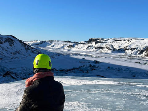 A person enjoying the view from the glacier.