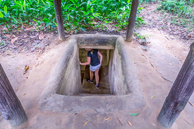 Guests visiting Cu Chi Tunnels with Travelmates