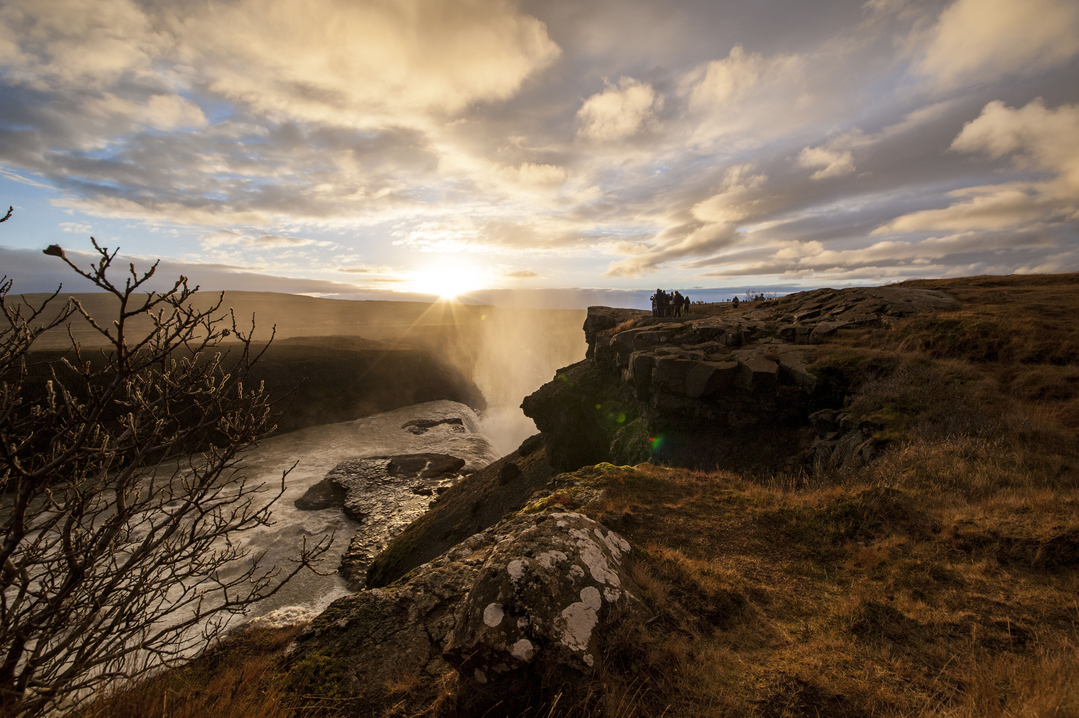 Golden sunset at Gullfoss waterfall