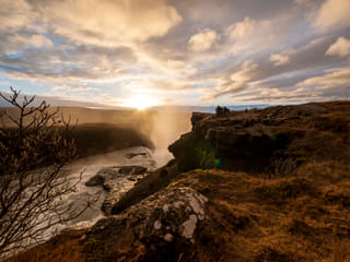 Golden sunset at Gullfoss waterfall