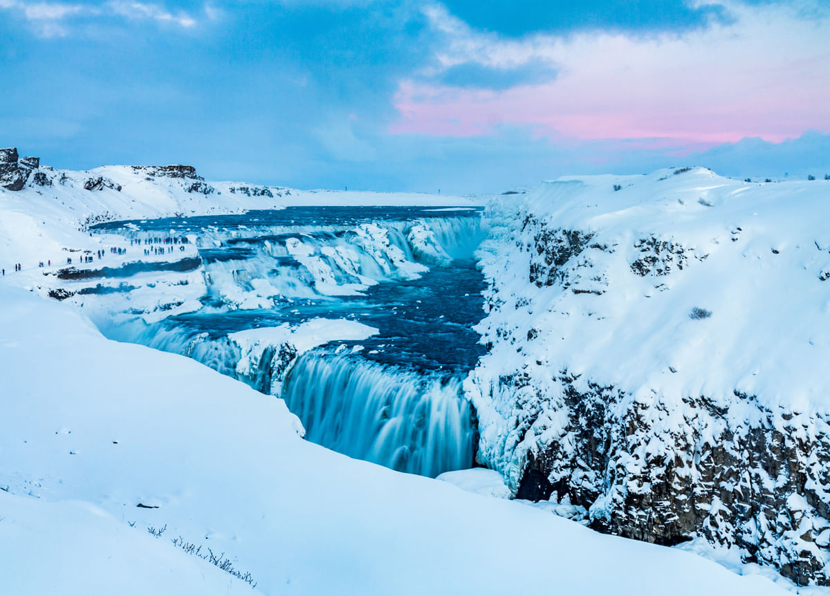 Gullfoss in Winter with snow and ice