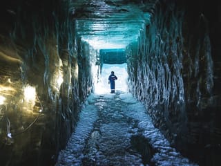 Chilling in a Glacier Ice Cave